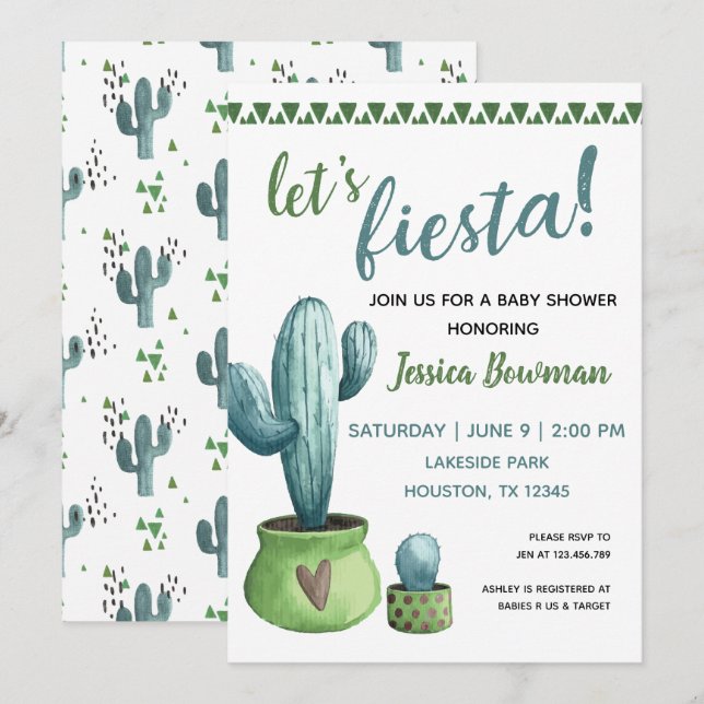 Inbjudan till Cactus Fiesta Boy Baby Shower (Fram/baksida)