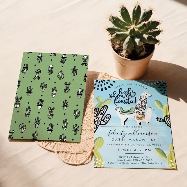 Inbjudan till Cactus & Llama Pojke Shower Fiesta (Cactus & Llama Baby Boy Shower Fiesta Invitation)