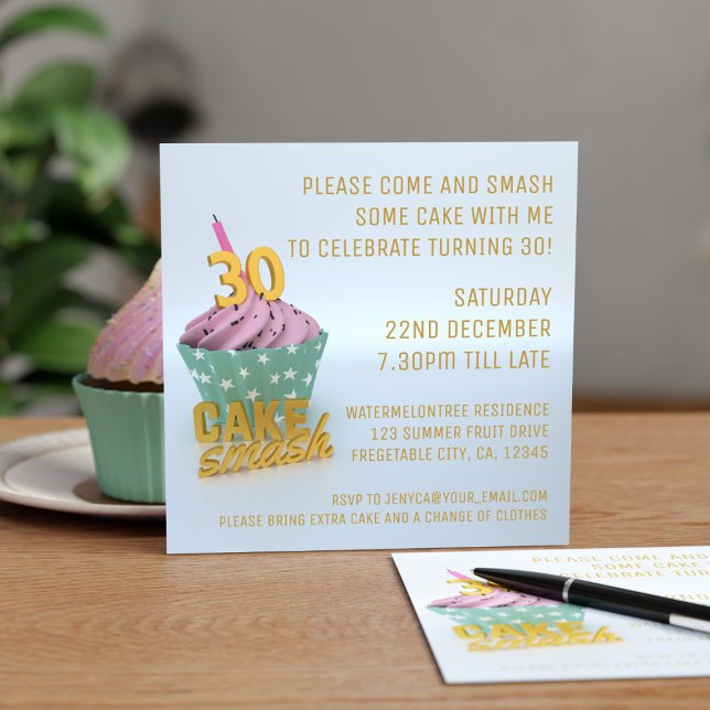 Inbjudan till Cake Smash Party 30års födelsedag (If you can't smash a cake when you're 30 - when else can you? Just add your party details)