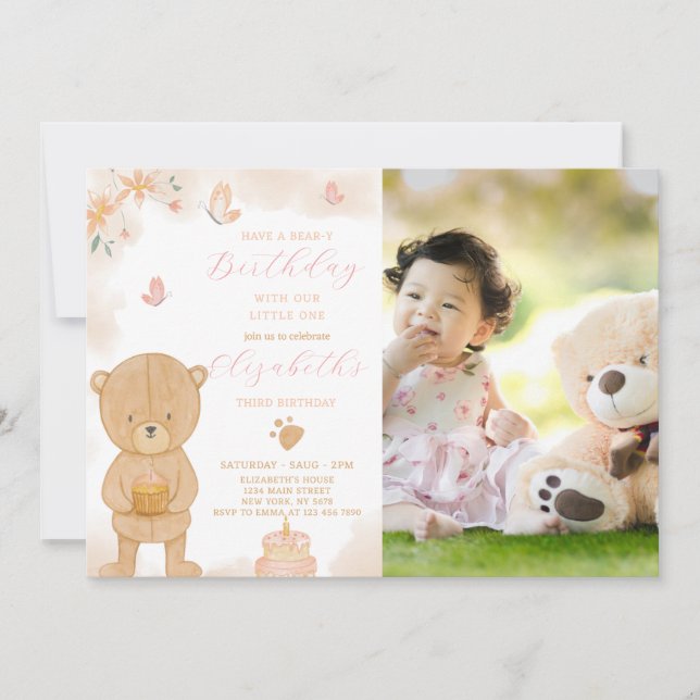 Inbjudan till Cake Teddy-födelsedagen med foto (Framsida)