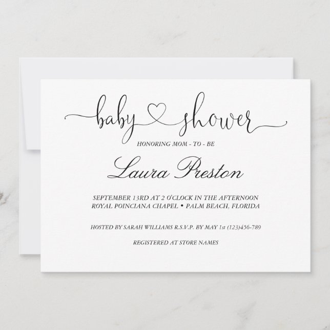 Inbjudan till Calligraphy Handlettered Baby Shower (Framsida)