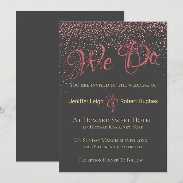 Inbjudan till Calligraphy Ro Gold Foil Wedding (Fram/baksida)