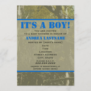 Inbjudan till Camouflage & Blue Baby Shower