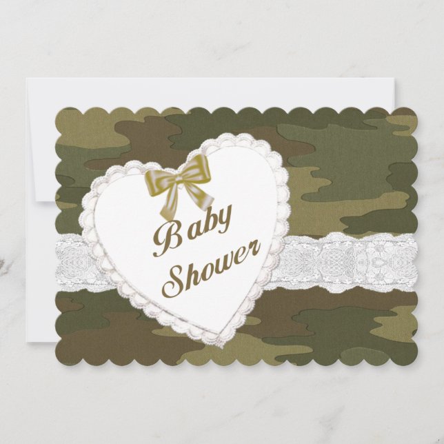 Inbjudan till Camouflage Snöre Heart Baby Shower (Framsida)