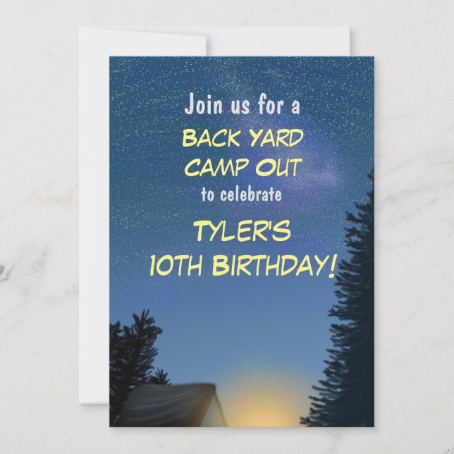 Inbjudan till Camp Out Starry Night Party (Framsida)
