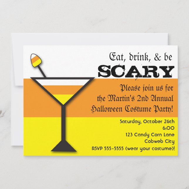 Inbjudan till candy corn Martini Halloween fest (Framsida)