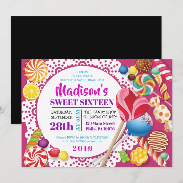 INBJUDAN TILL CANDY LAORE Sweet sixteen 16 (Fram/baksida)