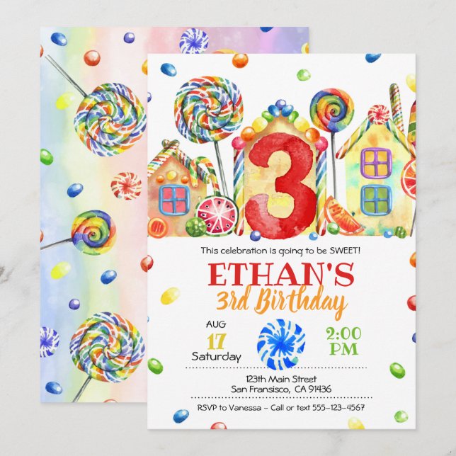 Inbjudan till Candyland Candy Theme - 3:e (Fram/baksida)