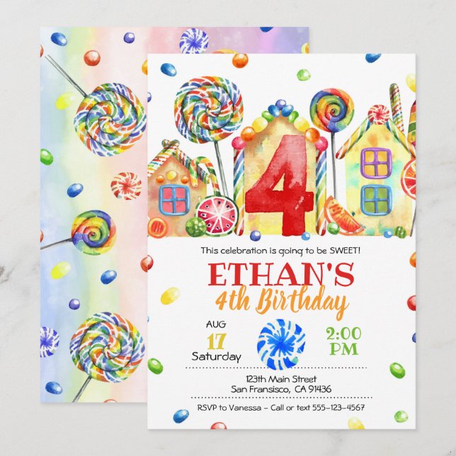Inbjudan till Candyland Candy Theme - 4:e (Fram/baksida)