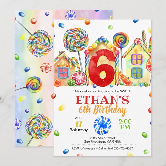 Inbjudan till Candyland Candy Theme - 6e (Fram/baksida)