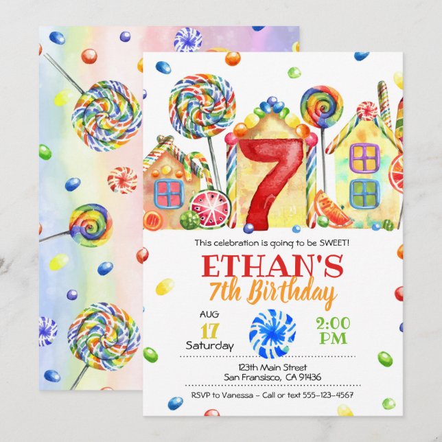 Inbjudan till Candyland Candy Theme - 7:e (Fram/baksida)