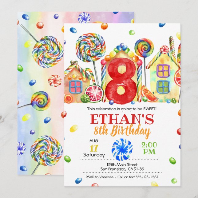 Inbjudan till Candyland Candy Theme - 8:e (Fram/baksida)