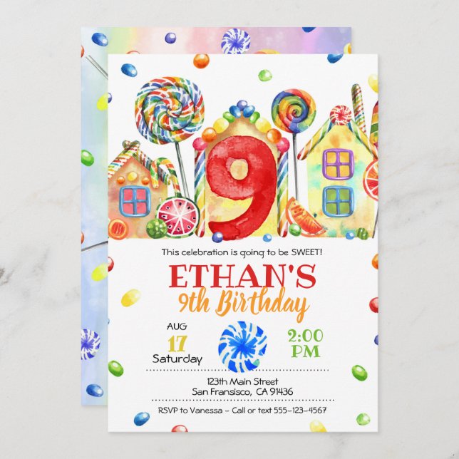 Inbjudan till Candyland Candy Theme - 9:e (Fram/baksida)