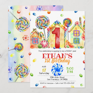 Inbjudan till Candyland Candy till Candy Theme -1s