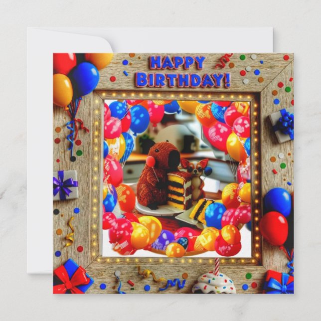 Inbjudan till Capybara & Chihuahua på födelsedagen (Framsida)