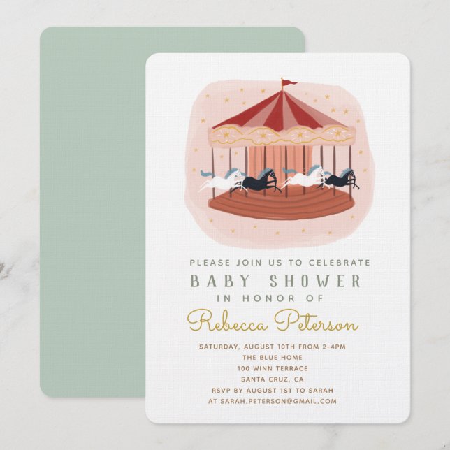 Inbjudan till Carousel Baby Shower (Fram/baksida)
