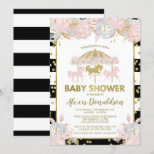 Inbjudan till Carousel Rosa och Guld Baby Shower