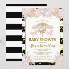 Inbjudan till Carousel Rosa och Guld Baby Shower