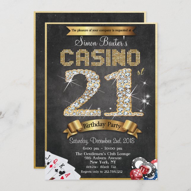 Inbjudan till Casino 21:a Guld Diamond Birthday (Fram/baksida)