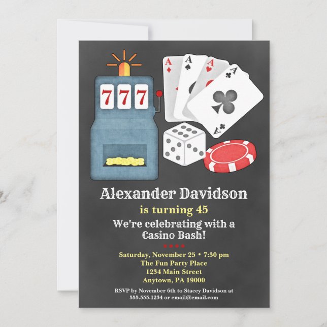 Inbjudan till Casino Birthday Poker Gambling Vegas (Framsida)