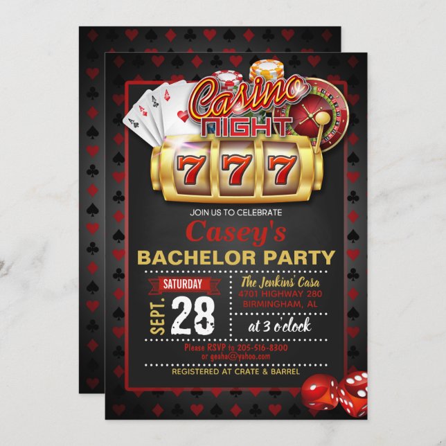 Inbjudan till Casino Night Bachelor Party (Fram/baksida)