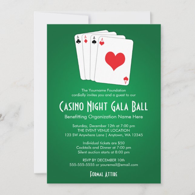 Inbjudan till Casino Night Gala Boll (Framsida)
