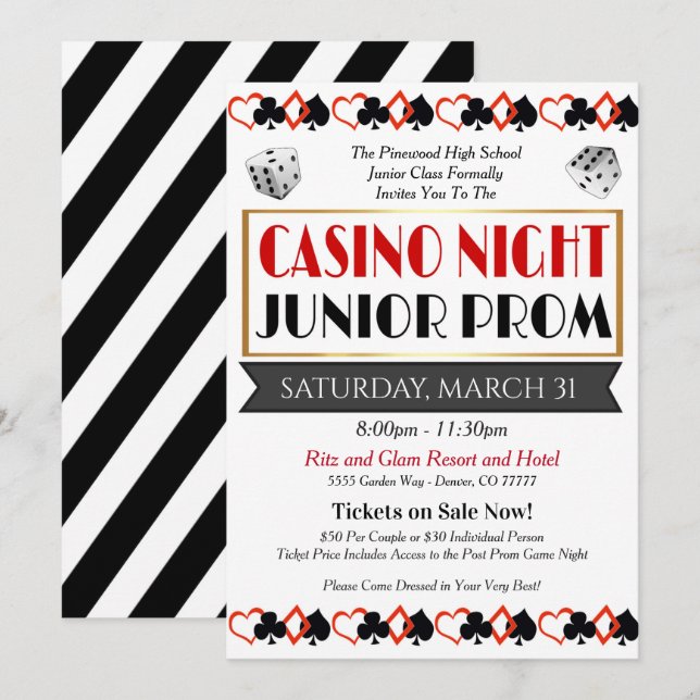Inbjudan till Casino Night Prom Dance (Fram/baksida)