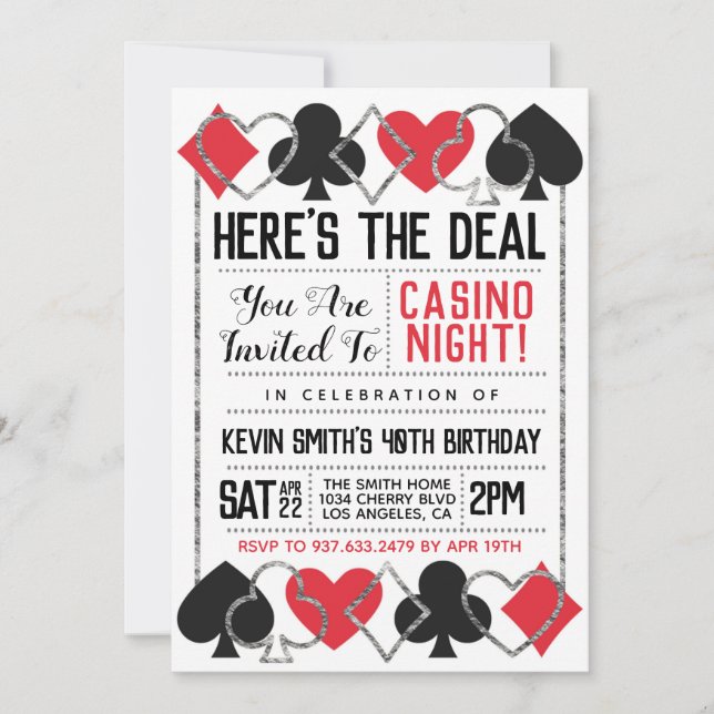 Inbjudan till Casino Poker Birthday (Framsida)