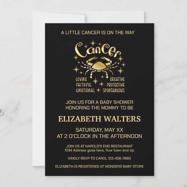 Inbjudan till Celestial Cancer Zodiac Baby Shower (Framsida)