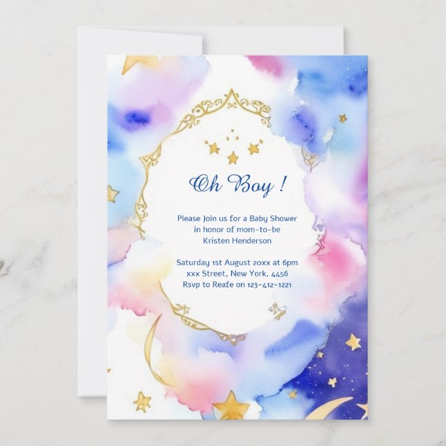Inbjudan till Celestial Watercolor Baby Shower (Framsida)