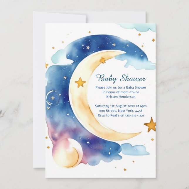 Inbjudan till Celestial Watercolor Baby Shower (Framsida)