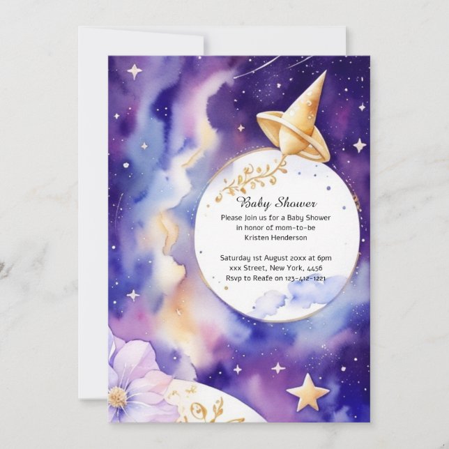 Inbjudan till Celestial Watercolor Baby Shower (Framsida)