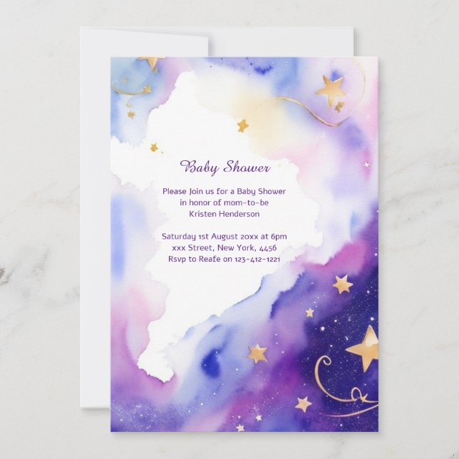 Inbjudan till Celestial Watercolor Baby Shower (Framsida)