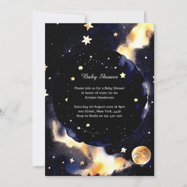Inbjudan till Celestial Watercolor Baby Shower (Framsida)