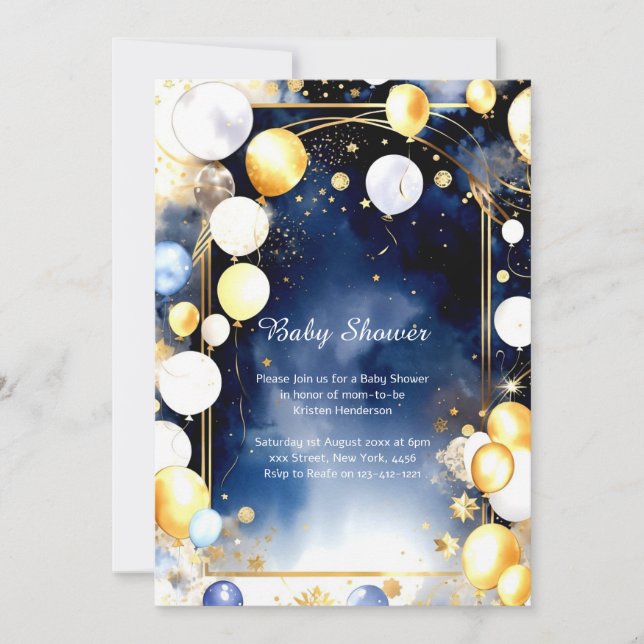 Inbjudan till Celestial Watercolor Baby Shower (Framsida)