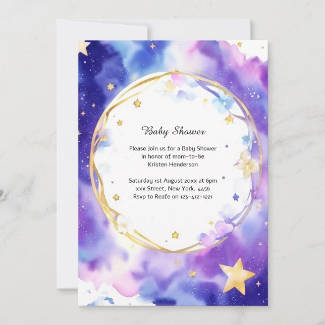 Inbjudan till Celestial Watercolor Baby Shower (Framsida)