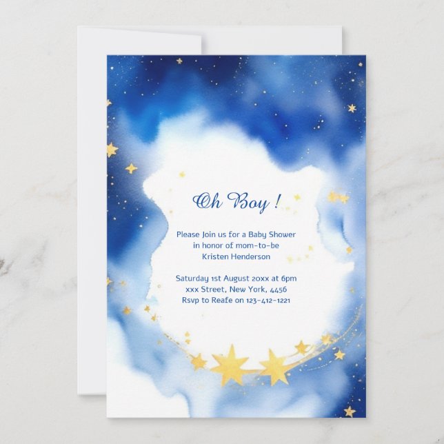 Inbjudan till Celestial Watercolor Baby Shower (Framsida)