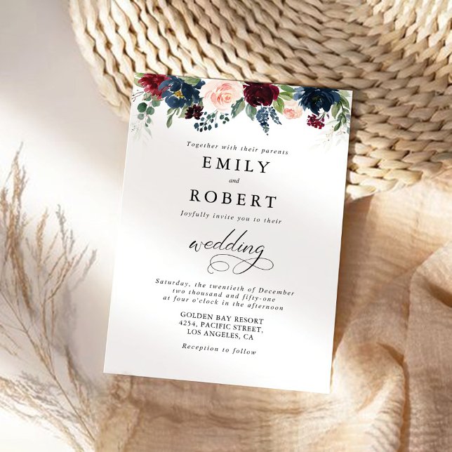 Inbjudan till cerememonin i Burgundy och Navy Bröl (Skapare uppladdad)