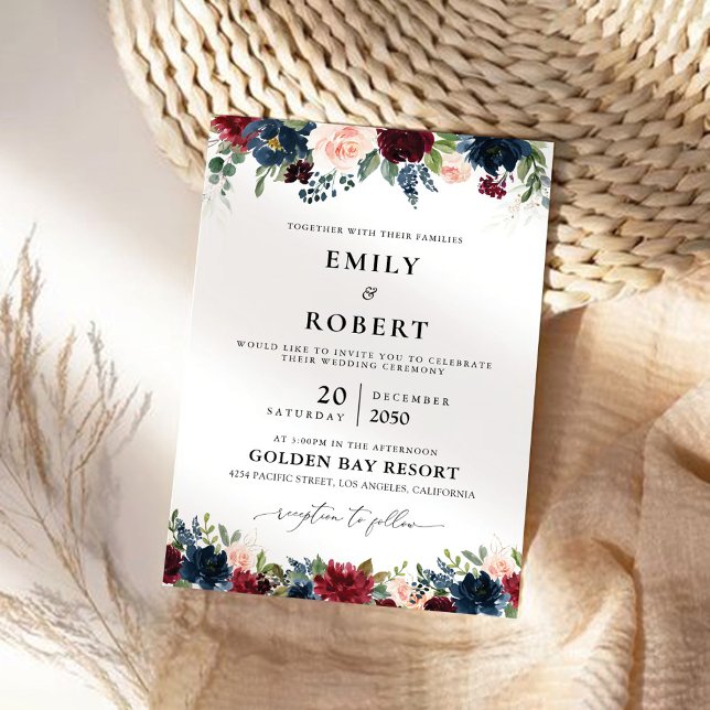 Inbjudan till cerememonin i Burgundy och Navy Bröl (Skapare uppladdad)