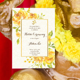 Inbjudan till ceremonin i gul ros Haldi Pithi