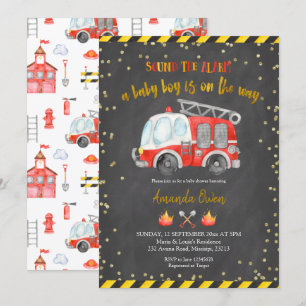 Inbjudan till Chalkboard Firefighter Boy Baby Show