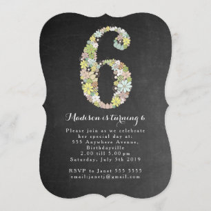 Inbjudan till Chalkboard Girls Floral 6-års födels