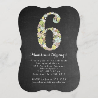 Inbjudan till Chalkboard Girls Floral 6-års födels