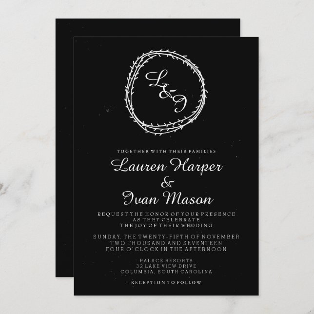 Inbjudan till Chalkboard Rustic WAN-bröllop (Fram/baksida)