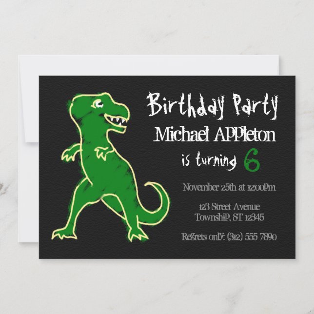 Inbjudan till Chalkboard T-Rex Dinosaur Birthday (Framsida)
