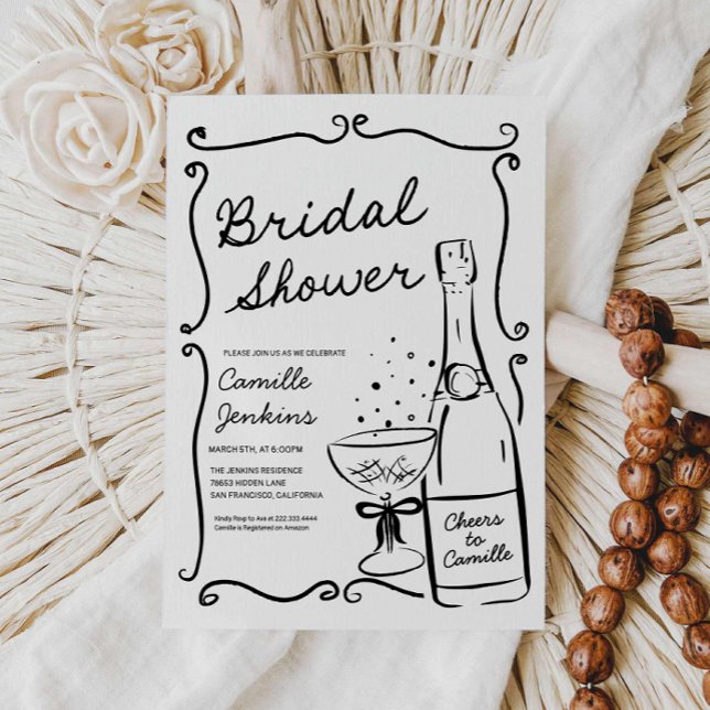 Inbjudan till Champagne Möhippa Hand plockade (Champagne Bubbly Bridal Shower Invitation)