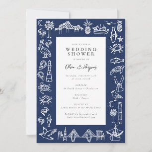 Inbjudan till Charleston Toile Navy Blue Shower
