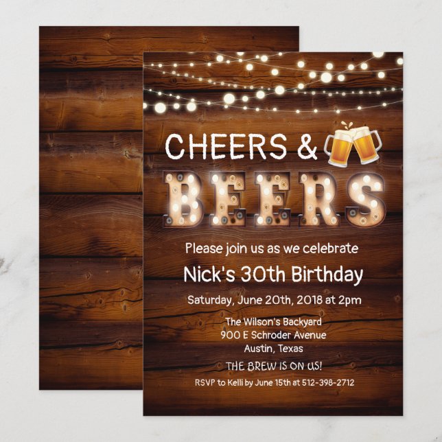 Inbjudan till Cheers och Öl Rustic Wood (Fram/baksida)