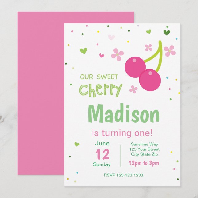 Inbjudan till Cherry Birthday (Fram/baksida)