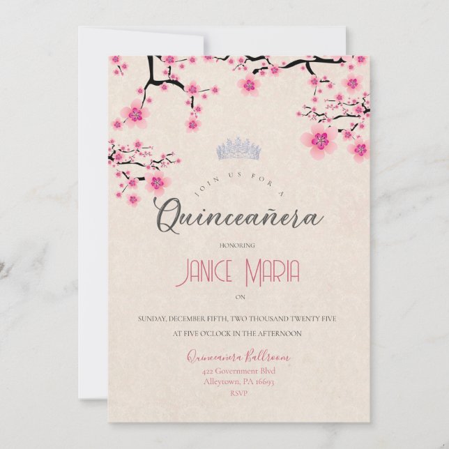 Inbjudan till Cherry Blossom Quinceañera (Framsida)